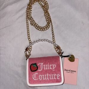 Juicy Couture Sweet Juicy Pink Strawberry Coin Shoulder Purse Gold Pearl NWT